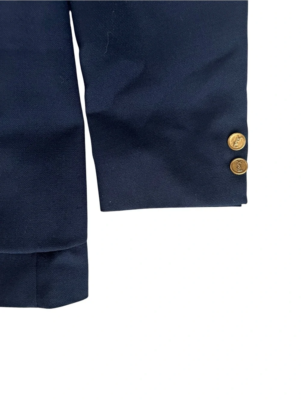 Yves Saint Laurent Men’s Navy Vintage 90s Two Button Gold Logo Blazer Sportscoat